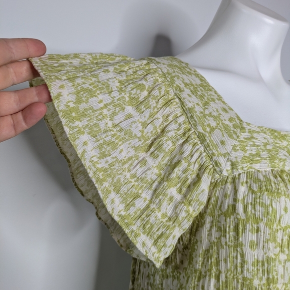 Rails Skylar Posies Green White Square Neck Flutter Sleeve Crinkle Maxi Dress M - Picture 3 of 9